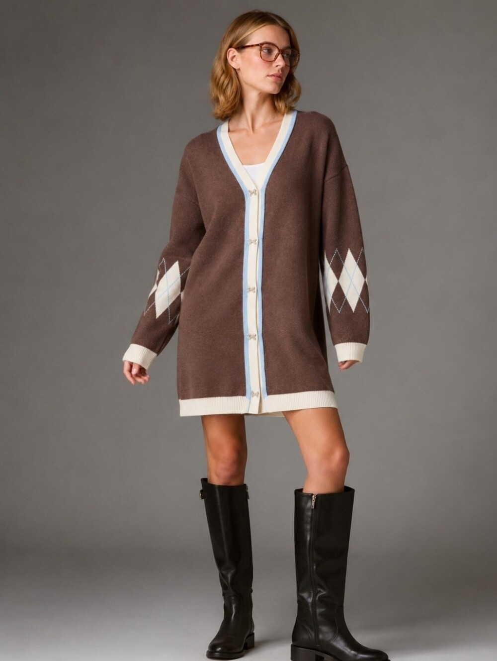 Anthropologie V-Neck Sweater Aygle Cardagan Sz Medium Brown/Blue  NWT$168